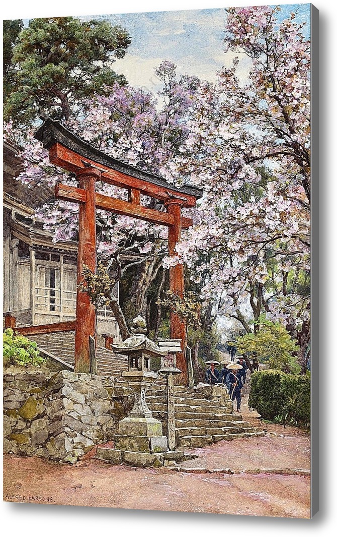 Репродукция картины Сакура,храм Ёсино, Япония . Картина маслом на холсте  Сакура,храм Ёсино, Япония 