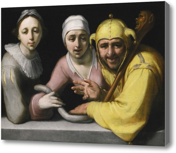 Репродукция картины Дурак с двумя женщинами, 1595. Картина маслом на  холсте Дурак с двумя женщинами, 1595