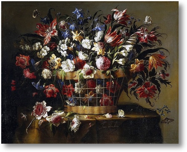Репродукция картины Корзина с цветами. Картина маслом на холсте Корзина  с цветами