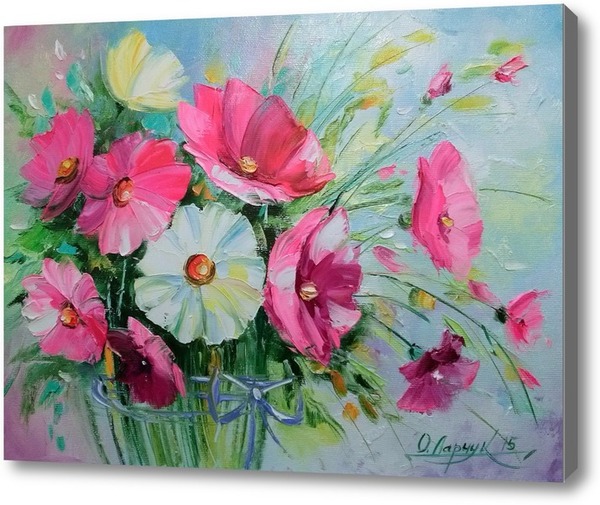 Репродукция картины Полевые цветы в вазе. Картина маслом на холсте  Полевые цветы в вазе