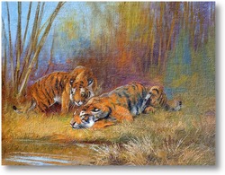 Купить картину Тигры у водопоя