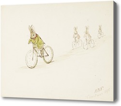 Картина Четыре маленьких кролика на велосипеде
