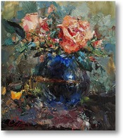 Купить картину Розы в синей вазе