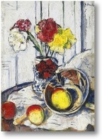 Картина Натюрморт с яблоками и фруктами в голубой вазе