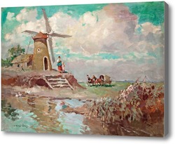 Картина Пейзаж с ветряной мельницей