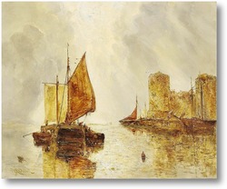 Купить картину Рыбацкие лодки у пристани замка