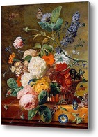 Картина Корзина с цветами и бабочками