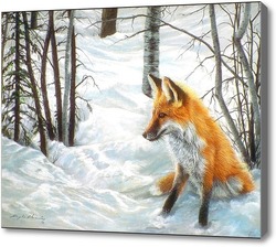 Картина Лиса в снежном лесу