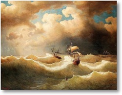 Картина Моряк с обеспокоенным морем с парусным судном и пароходом