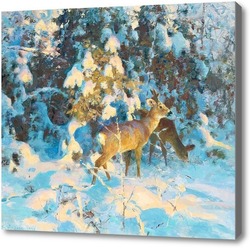 Картина Оленята в зимнем лесу
