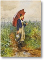 Картина Женщина с зонтиком сбор воды