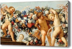 Купить картину Купидоны с цветочными гирляндами