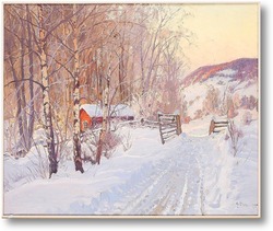 Купить картину Зимний пейзаж с красным домом
