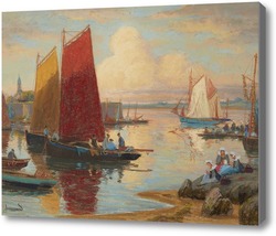 Картина Конкарно, Финистер, лодки и рыбаки на работе