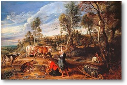Картина Доярки с крупного рогатого скота, пейзаж