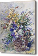 Картина Корзина с полевыми цветами и две бабочки