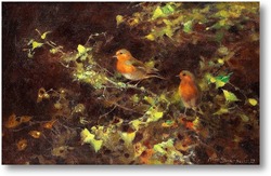 Картина Красные птицы на ветвях