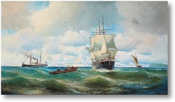 Картина Море с парусным кораблем.Мотив от Эресунн