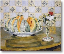 Картина Натюрморт с дыней и вазой с цветами