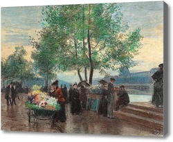 Картина Торговцы на берегу Сены, Париж, Гилберт Виктор