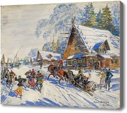 Картина Русская деревня зимой