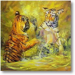 Картина Тигрята принимают ванну