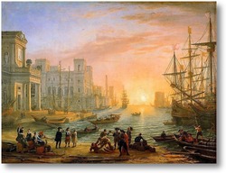Купить картину Морская гавань при закате дня