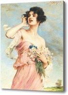 Картина Молодая красавица с букетом цветов