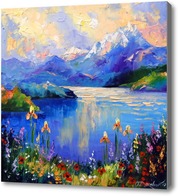 Картина Цветы на берегу горного озера