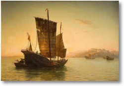 Картина Китайские лодки в заливе Дин Хе
