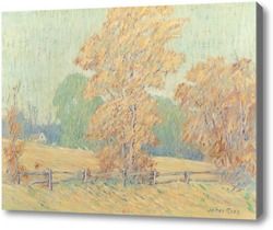 Картина Старые деревянные ограды на ферме, осень 