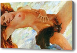 Картина Черный Кот с синим хвостом