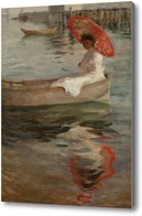 Картина Женщина с Темно-красным Пляжным зонтиком