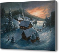 Картина Зимний вечер в Карпатах