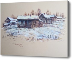 Картина Деревенька зимой