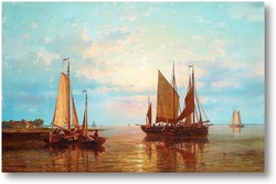 Картина Рыбацкие лодки на спокойной воде
