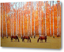 Купить картину Осенний пейзаж с лошадьми