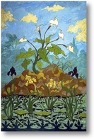 Картина Лилии, пурпурный и желтый Ирис  