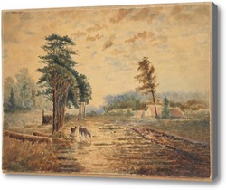 Картина Три оленя возле деревни