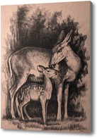 Картина Олени - лань с олененком 