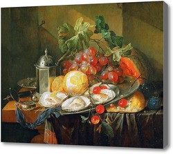 Картина Натюрморт с фруктами, устрицами и карманными часами