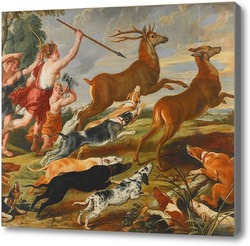 Картина Богиня Диана и ее нимфы охотятся на оленей