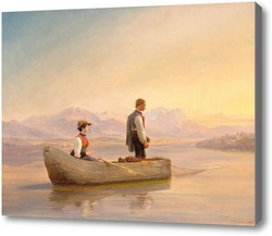 Картина Пара рыбаков на озере на закате. 1867.