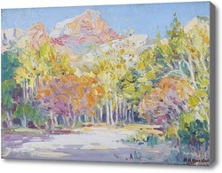 Картина Горный пейзаж с деревьями