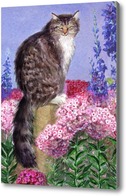 Картина кот в саду