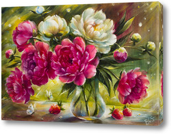 Купить картину Букет розовых и белых пионов в лучах солнца