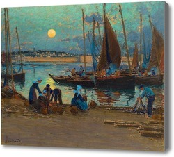 Купить картину Восход луны над портом
