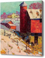 Картина Красный амбар зимой, Бейкер Джордж
