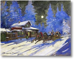 Картина Зимняя езда на санях
