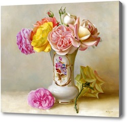 Картина Розы в белой вазочке